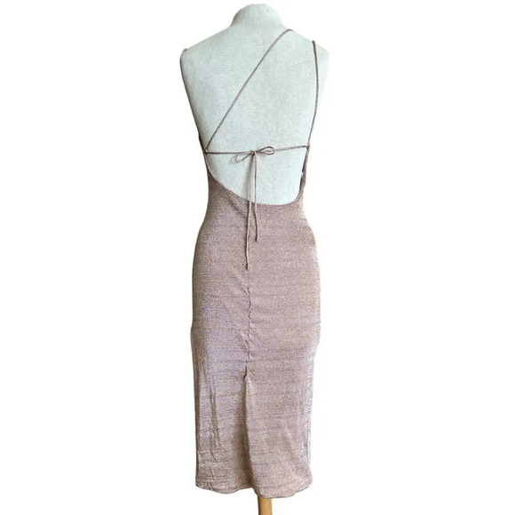 Third Form Heavy Metal Knit Slip Dress in Rose Gold 2 Womens Midi Semi Sheer - Picture 6 of 16